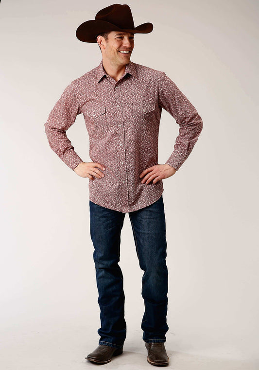 Roper Mens Long Sleeve Snap Red And Cream Vintage Floral Print Western Shirt - Roper - Flyclothing LLC