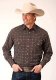 Roper Mens Long Sleeve Snap Brown White Retro Print Western Shirt - Roper - Flyclothing LLC