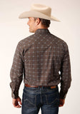 Roper Mens Long Sleeve Snap Brown White Retro Print Western Shirt - Roper - Flyclothing LLC