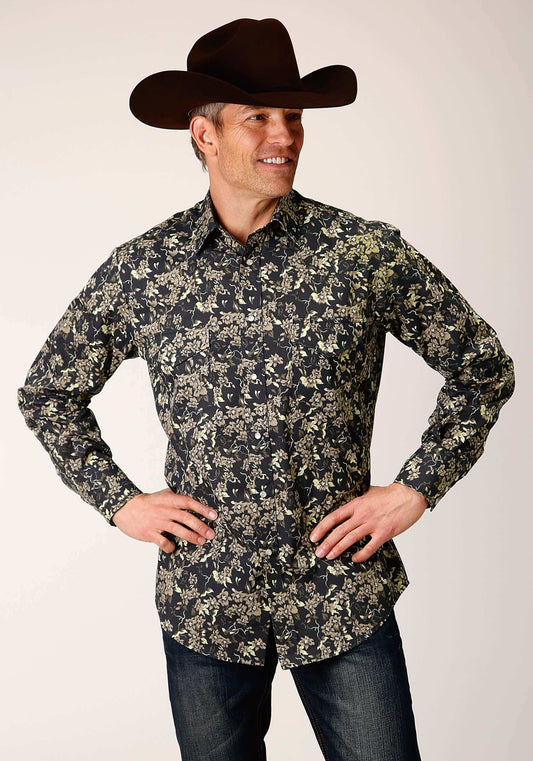 Roper Mens Long Sleeve Snap Vintage Dark Floral Print Western Shirt - Roper - Flyclothing LLC