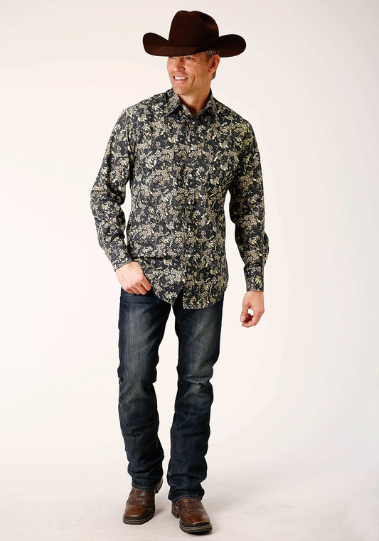 Roper Mens Long Sleeve Snap Vintage Dark Floral Print Western Shirt - Roper - Flyclothing LLC
