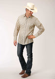 Roper Mens Long Sleeve Snap Cream And Brown Wallpaper Stripe Western Shirt - Roper - Flyclothing LLC