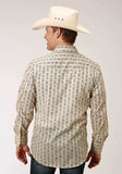 Roper Mens Long Sleeve Snap Cream And Brown Wallpaper Stripe Western Shirt - Roper - Flyclothing LLC