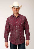 Roper Mens Long Sleeve Snap Brick Red And Cr Wallpaper Stripe Western Shirt - Roper - Flyclothing LLC