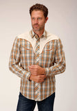 Roper Mens Long Sleeve Snap Khaki Forest Grey Cream Plaid Western Shirt - Roper - Flyclothing LLC