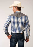 Roper Mens Long Sleeve Snap Royal Black And Cream Plaid Western Shirt - Roper - Flyclothing LLC