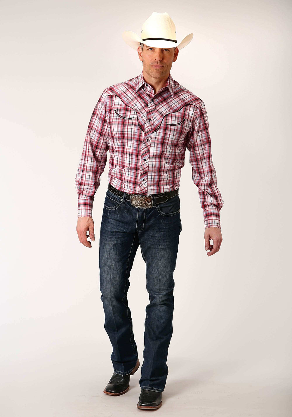 Roper Mens Long Sleeve Snap Red Plaid Western Shirt - Roper - Flyclothing LLC