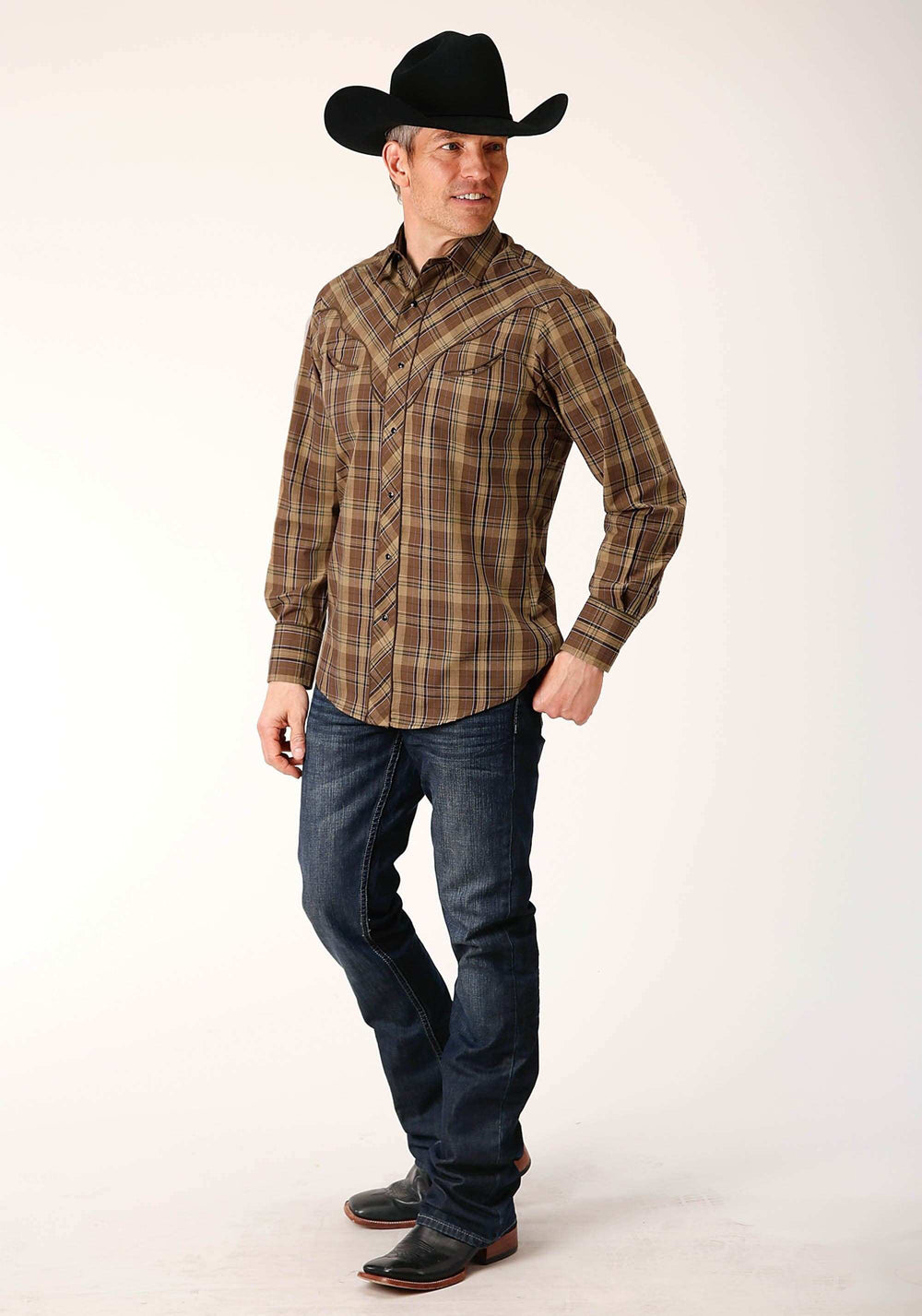 Roper Mens Long Sleeve Snap Multi Brown Plaid Western Shirt - Roper - Flyclothing LLC