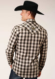 Roper Mens Long Sleeve Snap Black Cream And Olive Plaid Western Shirt - Roper - Flyclothing LLC