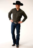 Roper Mens Long Sleeve Snap Solid Broadcloth Deep Olive Western Shirt - Roper - Flyclothing LLC