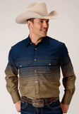 Roper Mens Long Sleeve Snap Navy And Khaki Border Stripe Western Shirt - Roper - Flyclothing LLC