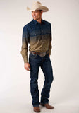 Roper Mens Long Sleeve Snap Navy And Khaki Border Stripe Western Shirt - Roper - Flyclothing LLC
