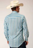 Roper Mens Long Sleeve Snap Aqua And Cream Ombre Stripe Western Shirt - Roper - Flyclothing LLC