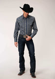 Roper Mens Long Sleeve Snap Wide Blue Dobby Stripe Western Shirt - Roper - Flyclothing LLC
