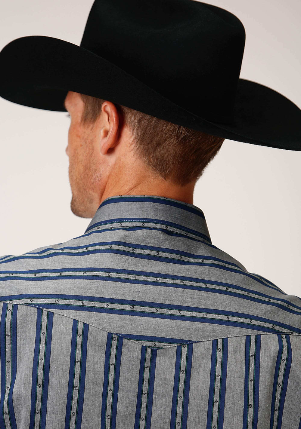 Roper Mens Long Sleeve Snap Wide Blue Dobby Stripe Western Shirt - Roper - Flyclothing LLC