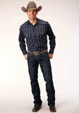 Roper Mens Long Sleeve Snap Black Blue Cream Stripe Western Shirt - Roper - Flyclothing LLC