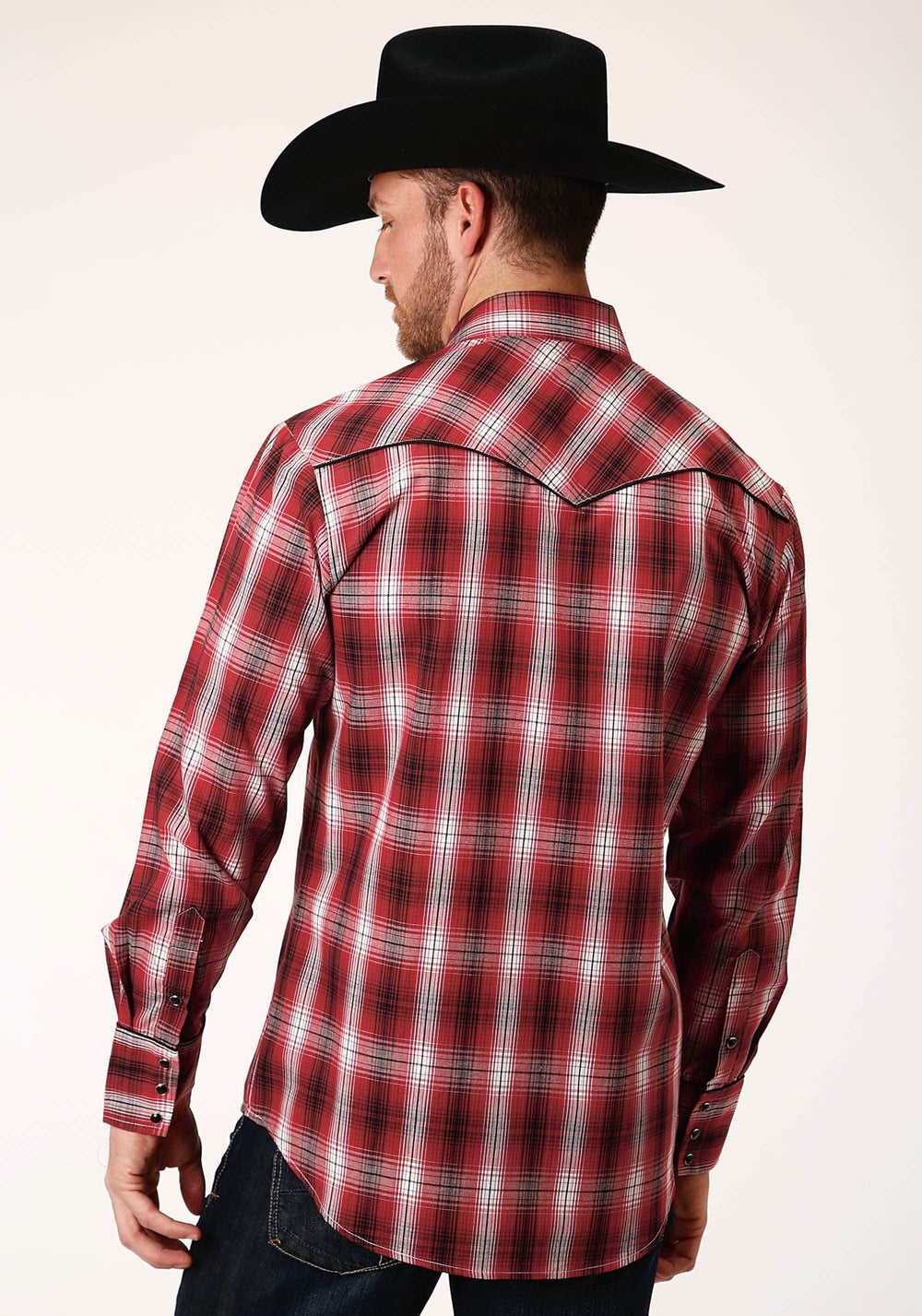 Roper Mens Long Sleeve Snap Red White And Black Plaid Western Shirt - Roper - Flyclothing LLC