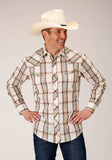 Roper Mens Long Sleeve Snap Cream Brown Green Plaid Western Shirt - Roper - Flyclothing LLC