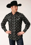 Roper Mens Long Sleeve Snap Black And Cream Floral Print Western Shirt - Roper - Flyclothing LLC