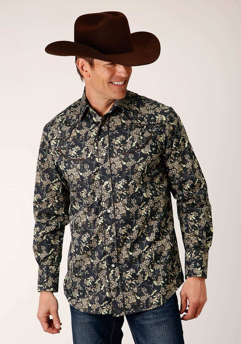 Roper Mens Long Sleeve Snap Vintage Dark Floral Print Western Shirt - Roper - Flyclothing LLC