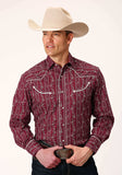 Roper Mens Long Sleeve Snap Brick Red And Cr Wallpaper Stripe Western Shirt - Roper - Flyclothing LLC