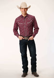 Roper Mens Long Sleeve Snap Brick Red And Cr Wallpaper Stripe Western Shirt - Roper - Flyclothing LLC