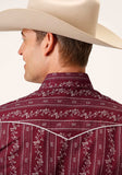 Roper Mens Long Sleeve Snap Brick Red And Cr Wallpaper Stripe Western Shirt - Roper - Flyclothing LLC
