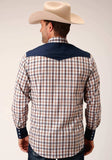 Roper Mens Long Sleeve Snap Navy Gold Rust Windowpane Plaid Western Shirt - Roper - Flyclothing LLC