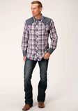 Roper Mens Long Sleeve Snap Wine Navy And White Plaid Western Shirt - Roper - Flyclothing LLC