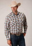 Roper Mens Long Sleeve Snap Brown Blue And White Plaid Western Shirt - Roper - Flyclothing LLC