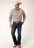 Roper Mens Long Sleeve Snap Brown Blue And White Plaid Western Shirt - Roper - Flyclothing LLC