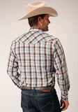 Roper Mens Long Sleeve Snap Brown Blue And White Plaid Western Shirt - Roper - Flyclothing LLC