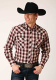Roper Mens Long Sleeve Snap Wine Black Cream Plaid Western Shirt - Roper - Flyclothing LLC