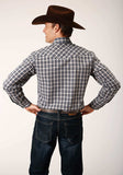 Roper Mens Long Sleeve Snap Navy Cream Tan Small Scale Plaid Western Shirt - Roper - Flyclothing LLC