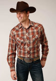 Roper Mens Long Sleeve Snap Rust Brown And Cream Plaid Western Shirt - Roper - Flyclothing LLC
