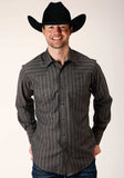 Roper Mens Long Sleeve Snap Charcoal Dobby Stripe Western Shirt - Roper - Flyclothing LLC