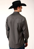 Roper Mens Long Sleeve Snap Charcoal Dobby Stripe Western Shirt - Roper - Flyclothing LLC