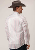 Roper Mens Long Sleeve Snap Navy Red Grey Stripe Western Shirt - Roper - Flyclothing LLC