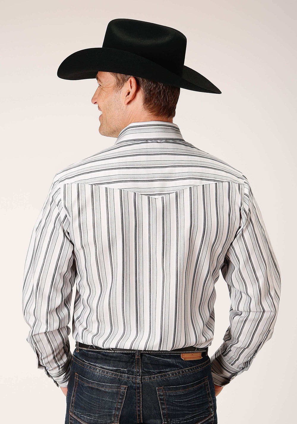Roper Mens Long Sleeve Snap Ltgy Charcoal White Stripe Western Shirt - Roper - Flyclothing LLC