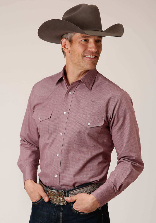 Roper Mens Long Sleeve Snap Crosshatch Squares Tone On Tone Western Shirt - Roper - Flyclothing LLC