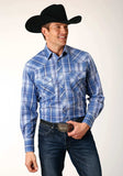 Roper Mens Long Sleeve Snap Blue White Navy Plaid Western Shirt Tall Fit - Roper - Flyclothing LLC