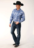 Roper Mens Long Sleeve Snap Blue White Navy Plaid Western Shirt Tall Fit - Roper - Flyclothing LLC
