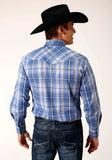 Roper Mens Long Sleeve Snap Blue White Navy Plaid Western Shirt Tall Fit - Roper - Flyclothing LLC