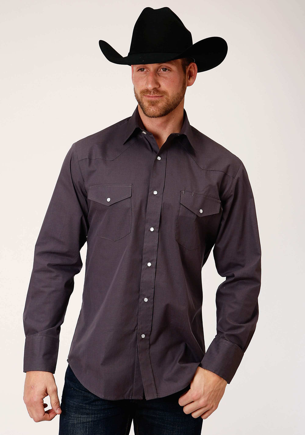 Roper Mens Long Sleeve Snap Grey Slubby Tone On Tone Western Shirt Tall Fit - Roper - Flyclothing LLC
