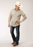 Roper Mens Long Sleeve Snap Cream And Brown Wallpaper Stripe Western Shirt Tall Fit - Roper - Flyclothing LLC