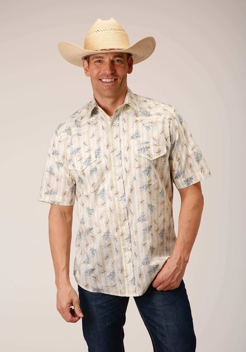 Roper Mens Short Sleeve Snap Vintage Wheat Print Western Shirt - Roper - Flyclothing LLC