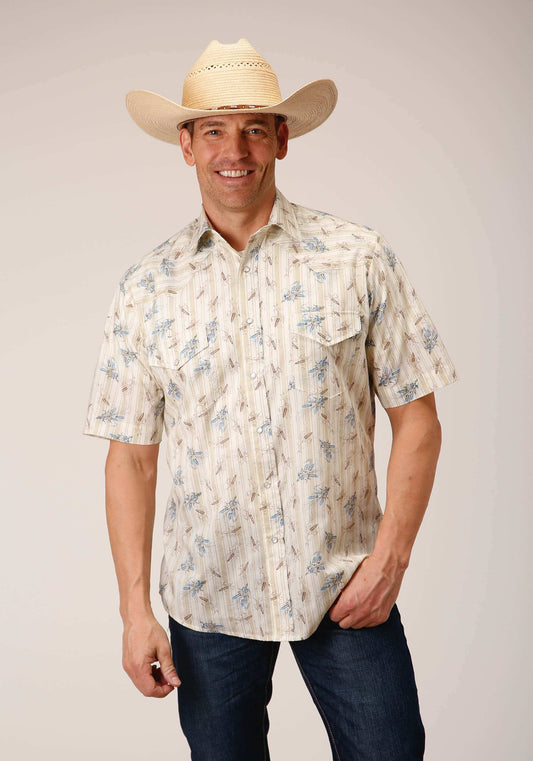 Roper Mens Short Sleeve Snap Vintage Wheat Print Western Shirt - Roper - Flyclothing LLC