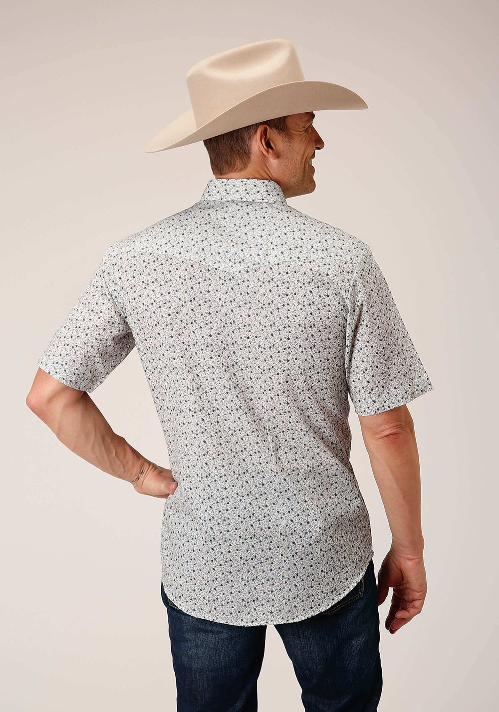 Roper Mens Short Sleeve Snap Multi Blue Mini Floral Print Western Shirt - Roper - Flyclothing LLC