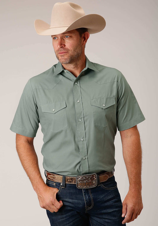 Roper Mens Short Sleeve Snap Solid Broadcloth Dusty Green Western Shirt - Roper - Flyclothing LLC