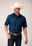 Roper Mens Short Sleeve Snap Solid Broadcloth Summer Navy Western Shirt - Roper - Flyclothing LLC